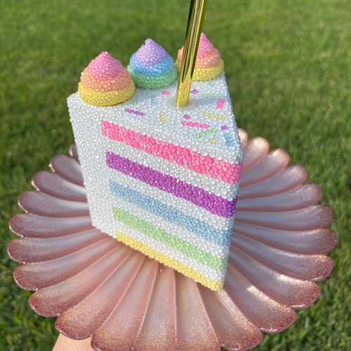 Pastel Rainbow Cake Tumbler Rhinestone Tumbler Birthday Etsy