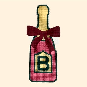 Custom Monogram Champagne Bottle Needlepoint Canvas