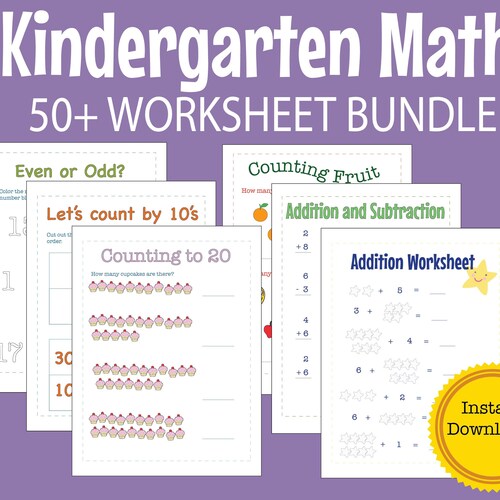 Kindergarten Math 50 Worksheet Bundle Instant Download - Etsy