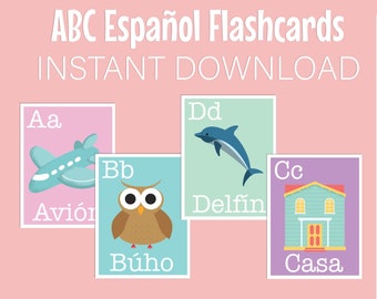 Spanish Flash Cards for Kids, ABC Flash Cards, Printable Flash Cards, Alphabet Flash Cards, Spanish Alphabet, Instant Download,