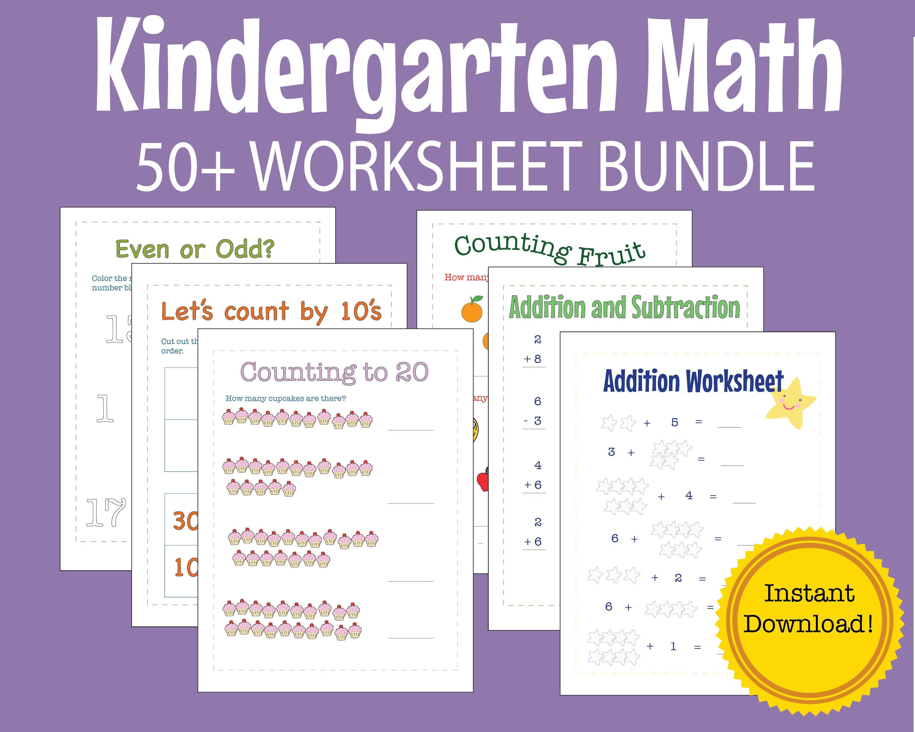 Kindergarten Math 50 Worksheet Bundle Instant Download | Etsy Hong Kong