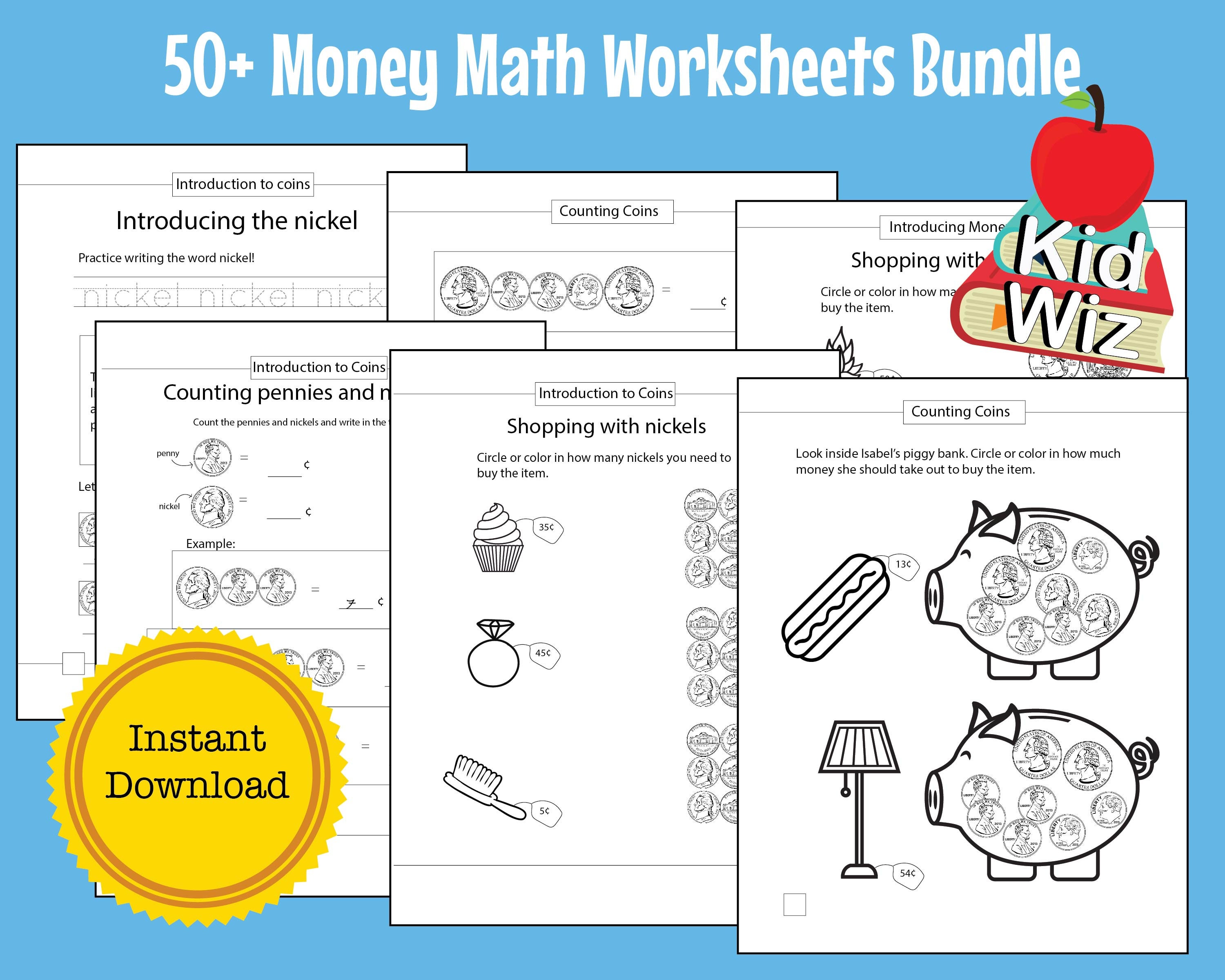 counting coins money math worksheet 50 page bundle instant etsy