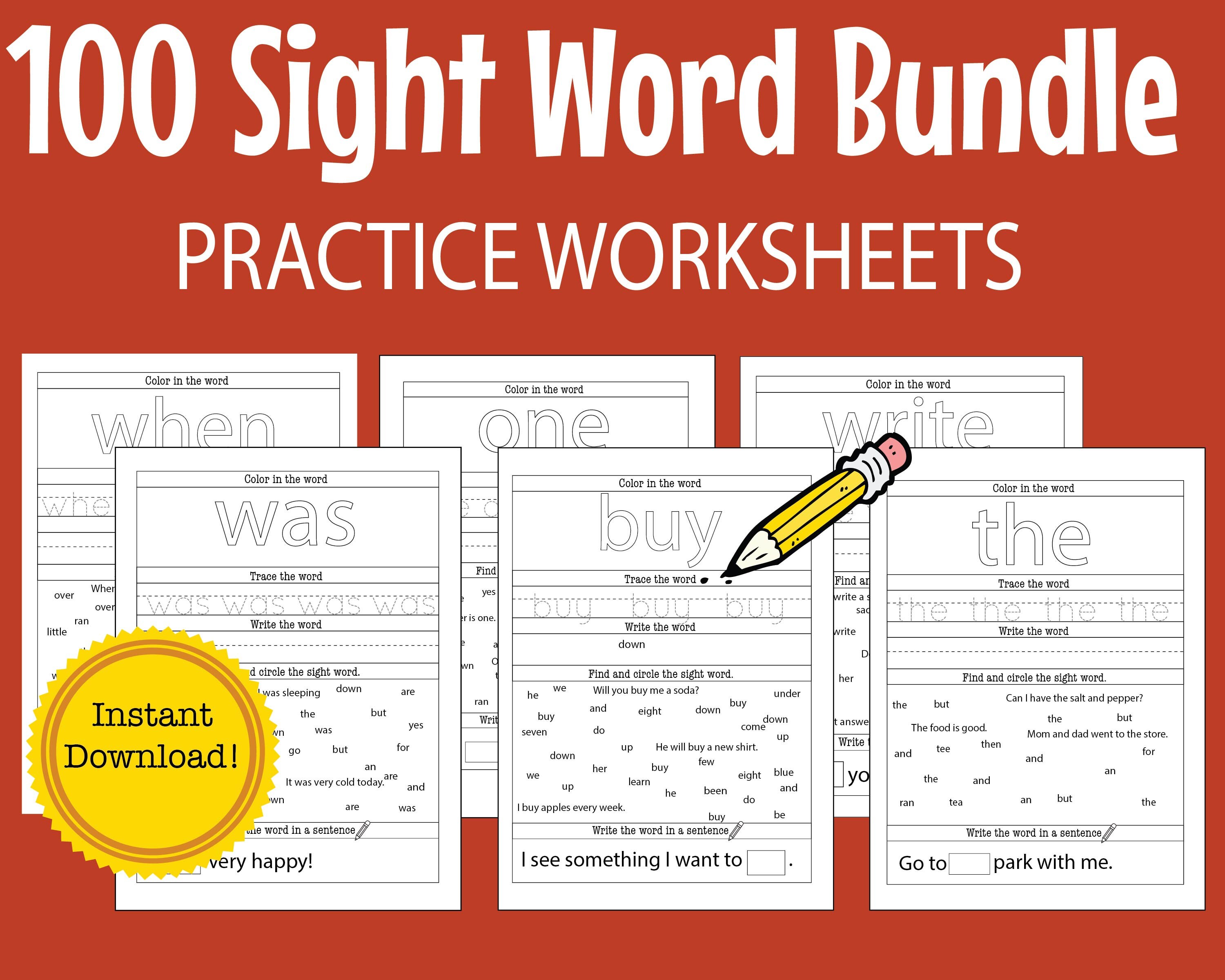 sight words worksheet printable sight words practice learn etsy