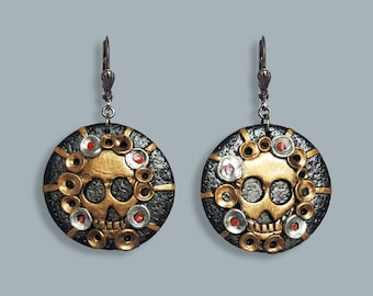 Handgemachte Gothic Totenkopf Ohrringe, Metallic Piraten Schmuck