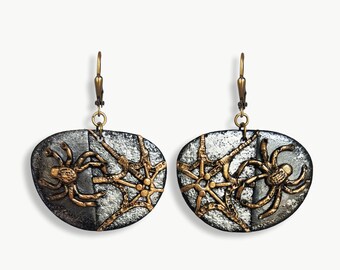 SPINNENWEB-OHRRINGE, handgemachter Halloween-Schmuck aus Polymer Clay, einzigartiges lustiges Geschenk