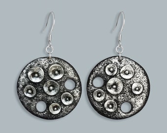 Handgemachte Steampunk Ohrringe, Abstrakt Silber Schwarz Schmuck