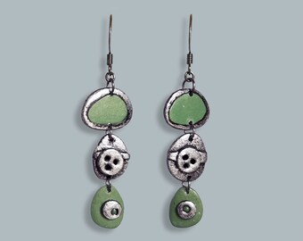 Salbeigrüne Ton Ohrringe | Artsy Silber Anhänger