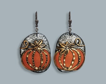 GROSSE KÜRBIS OHRRINGE Polymer Clay Baumeln Festliche Detaillierte Halloween Saison Schmuck Geschenk