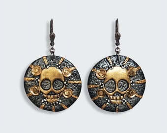 Steampunk Totenkopf Ohrringe - Handgemachter Industrial Gothic Schmuck