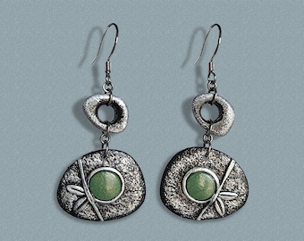Grüne Kreis Ohrringe aus Polymer Clay - Natur inspirierter Boho Schmuck