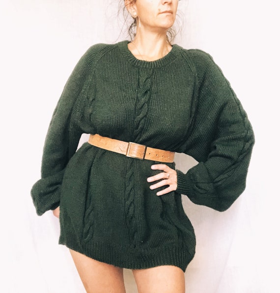 Oversized hand knitted green jumper dress
