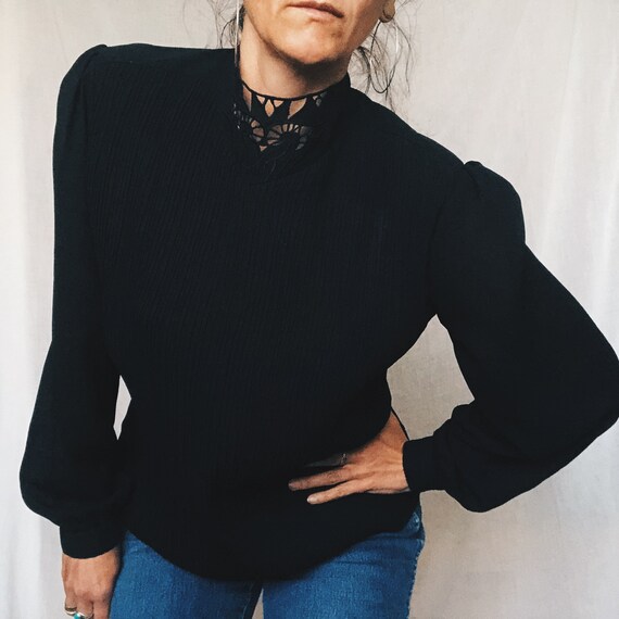80's black sheer blouse