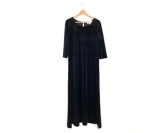 Vintage 90\u2019s does 70\u2019s Black Crushed Velvet Maxi Dress Hippy Boho Witch Vamp