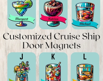 Custom Cruise Door Magnets, Family Vacation, Ship Cocktails and Drinks with Your Name, Stateroom Cabin Decorations