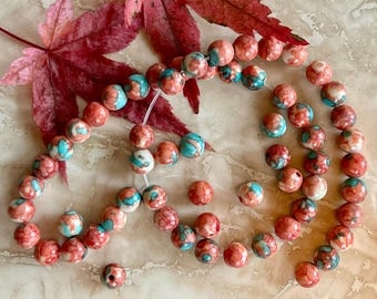 Lot De 20 Perles En Pierre Naturelle - Mélange Jade Bleu Turquoise Orange - 4mm