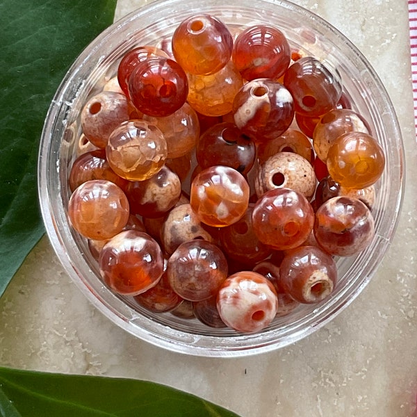 Fire Agate 6mm round beads:  Set of 55