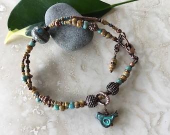 Mykonos Greek “little birdie” beaded charm bracelet