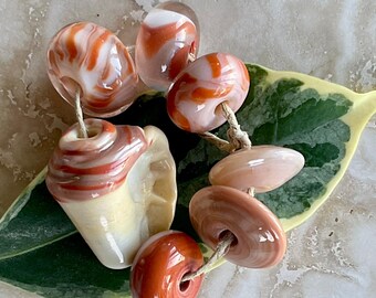 Artisan made glass lamp-work beads:  Mixed set of seven beads