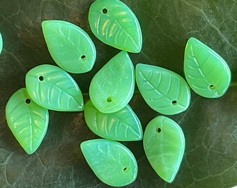 Czech glass leaf bead:  Set of twelve