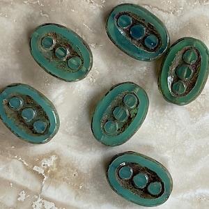 Czech pressed glass oval 3 dot beads: set of six