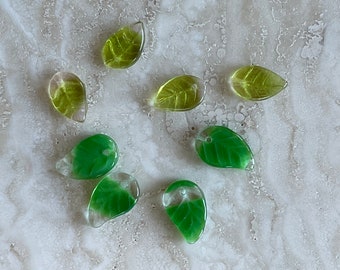 Czech glass leaf beads:  Mixed set of eight