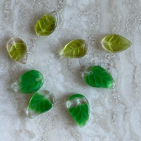 Czech glass leaf beads:  Mixed set of eight