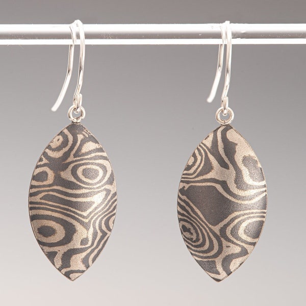 Sterling silver and copper mokume gane earrings