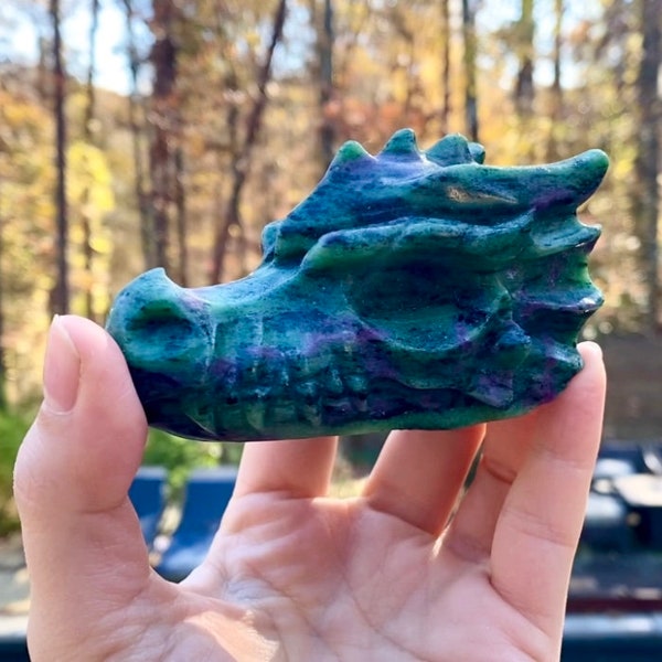 Ruby zoisite dragon head crystal carving