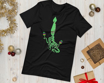 Squid T-Shirt, Squid Shirt, Creature T-Shirt, Creature Shirt, Men's T-Shirt, Women's T-Shirt, Christmas Gift, Squid Playing Maracas, Unisex