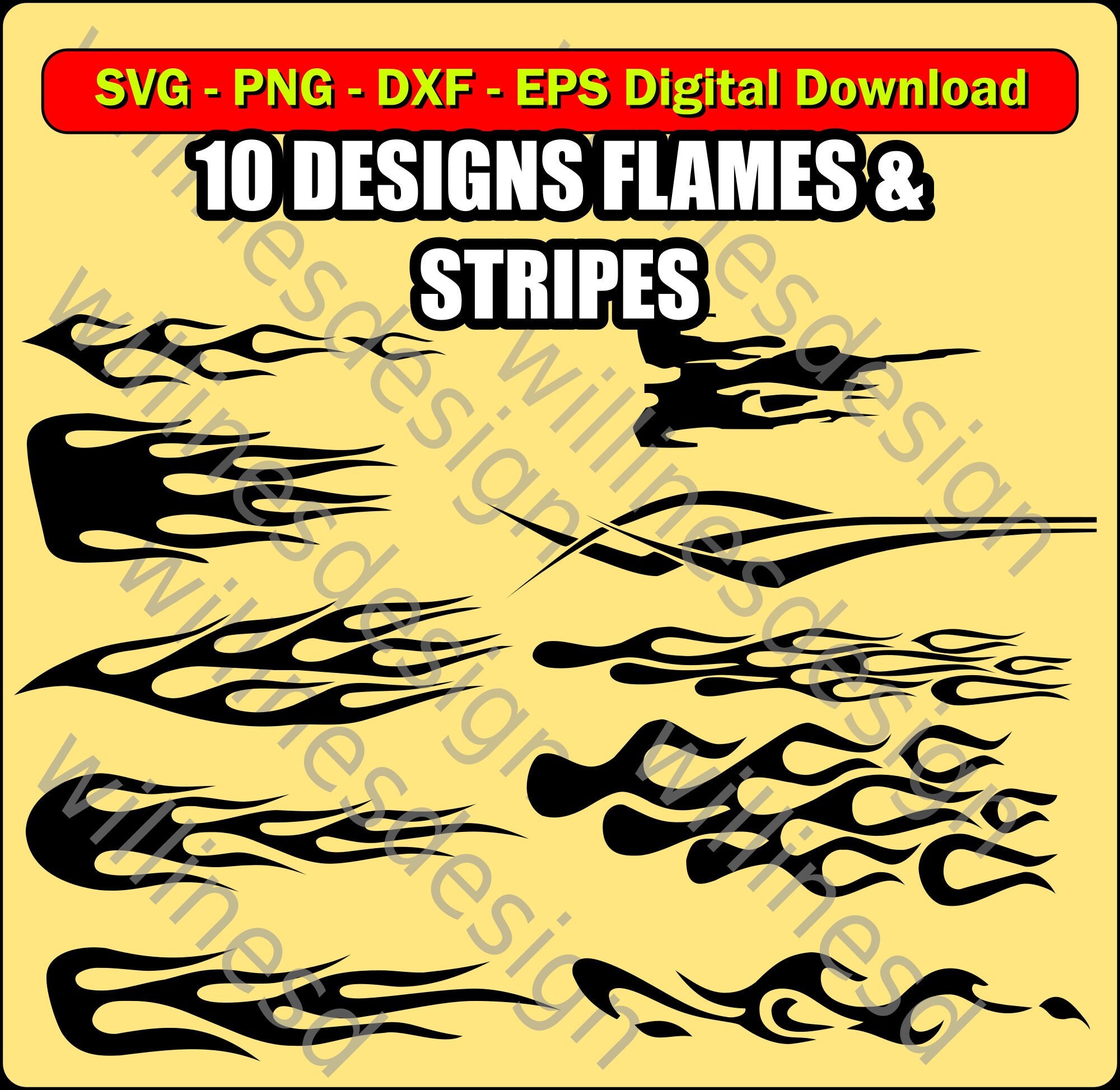 Car and Auto Flames Digital Download Bundle Clipart, Flame Silhouettes ...