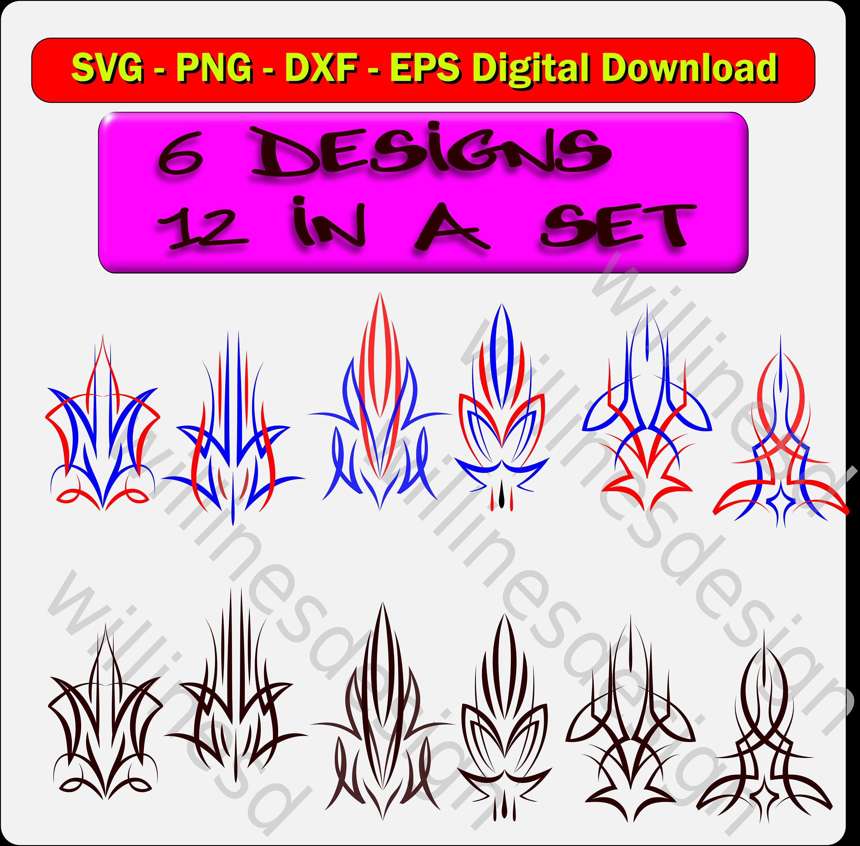 Set of 12 Pinstripe, Auto, Motorcycle Art, Old School Design .dxf .svg