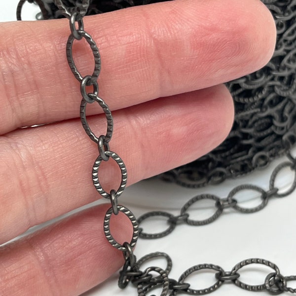 Etched Oval Chain - Matte Gunmetal - CH21-MGM - Choose Your Length