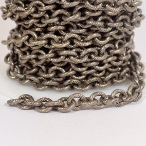 Etched Small Heavy Cable Chain - Antique Silver - CH129-AS - Choose Your Length