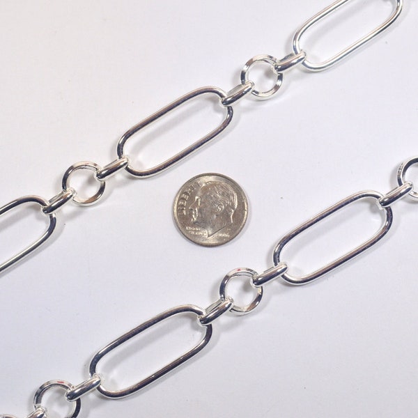 Long & Short Oval Chain - Silver Plated - CH182-SP - Choose Your Length