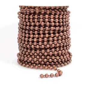 May include: A spool of copper-colored metal chain with round links. The chain is coiled and a small section is extended to show the detail of the links.