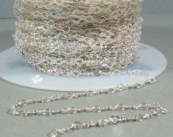 May include: A spool of silver-toned chain, with a close-up of the chain links. The chain is made of small, oval-shaped links.