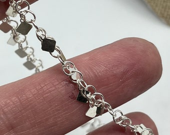 Sterling Silver Tiny Square Dangles Chain - Choose Your Length