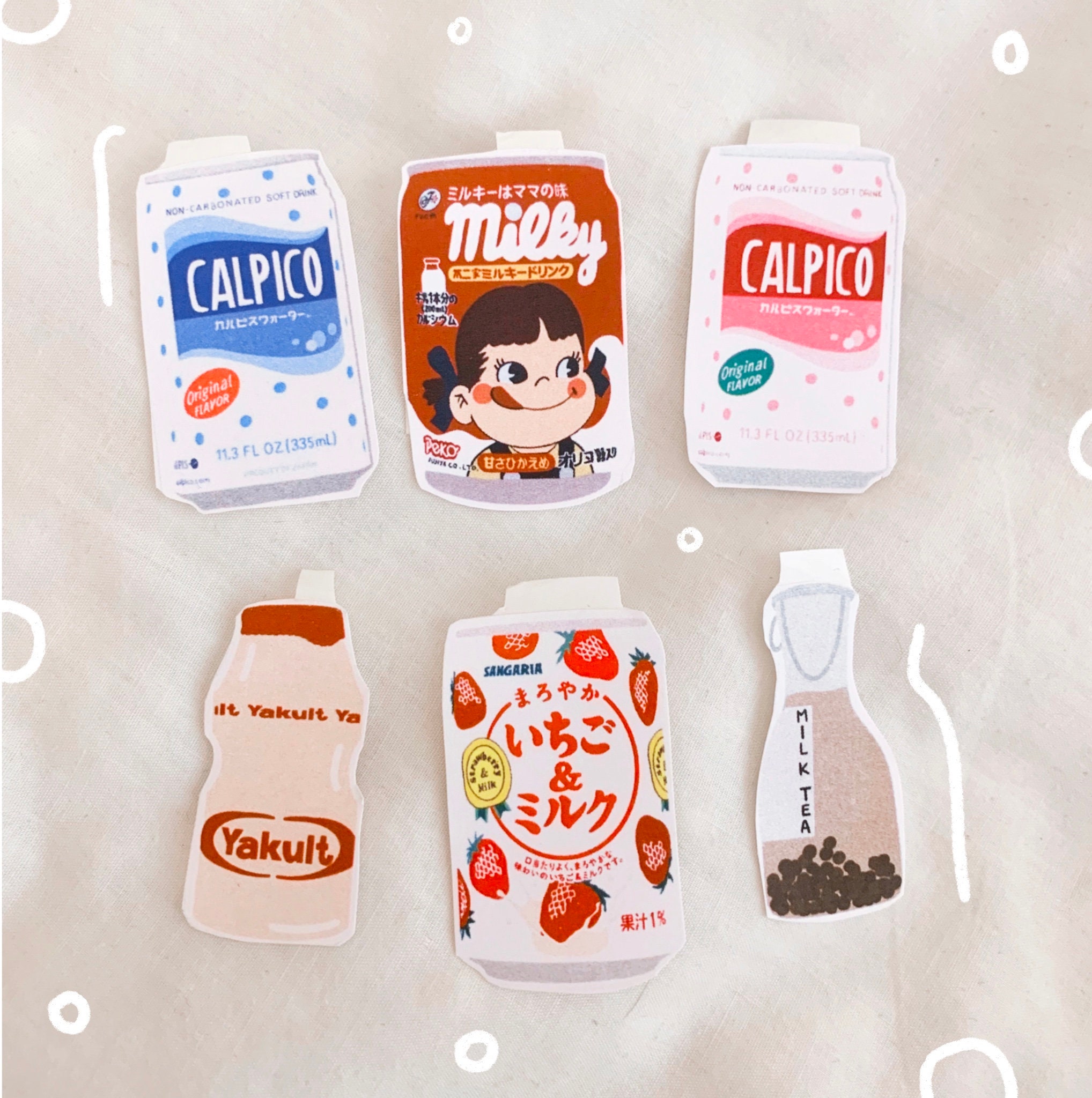 Asian Drinks Sticker Set (calpico, milky, yakult, strawberry milk, mi…