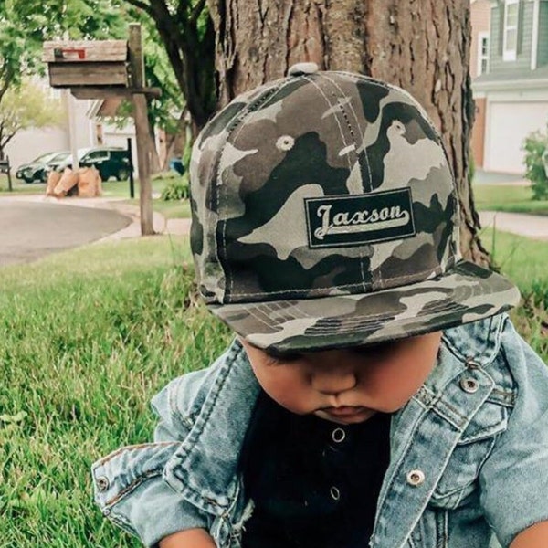 Custom Infant Hat | Personalized Name | Baby Toddler Kids Adult Youth Snapback | Child Cap | Font Options | Flat Bill | Vegan Leather Patch