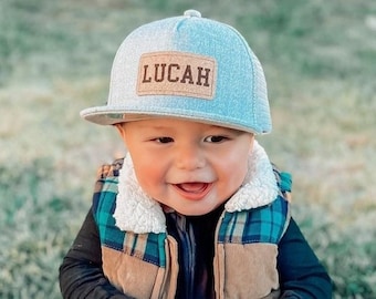 Custom Youth Snapback Hat | Infant Toddler Kids Adult Youth Child Cap | Personalized Name | Flat Bill | Font Options | Vegan Leather Patch