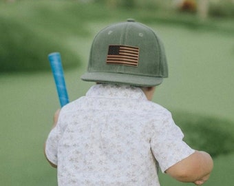 Amerikanische Flagge | Benutzerdefinierte Säugling Kleinkind Kinder Erwachsene Jugend Baby Snapback Hut | Kindermütze | Vaterländisch | USA | Schnabel | Vegan Leder Aufnäher