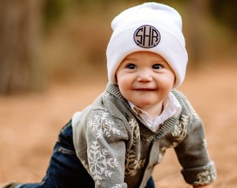 Personalized Monogram Beanie, Newborn Baby Infant Toddler Kids and Adult