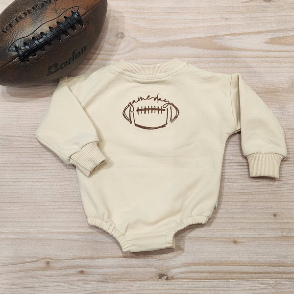 Football Baby Romper | Game Day | Fall Autumn | Embroidered Outfit | Newborn Infant Toddler | Soft Breathable Organic French Terry Cotton