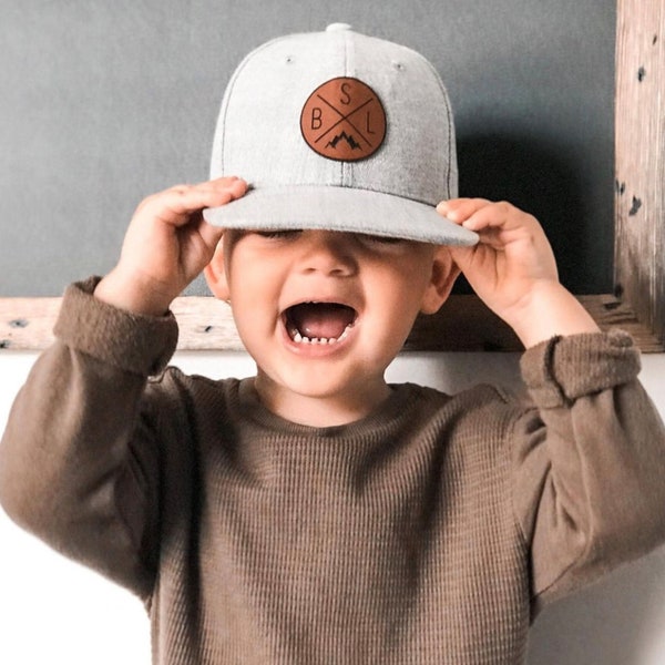 Circle Initials | Personalized | Custom Infant Toddler Kids Adult Youth Baby Snapback Hat | Child Cap | Flat Bill | Vegan Leather Patch