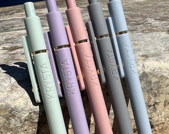 Personalized Soft Touch Pens, Custom Laser Engraved, Set of 6