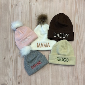 Personalized Embroidered Name Beanie Hat | Newborn Baby Infant Toddler Kids Youth Child Adult | Slouchy Soft Knit | Custom