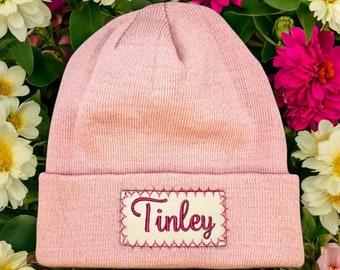 Personalized Name Beanie, Embroidered Patch Hat for Baby, Infant, Toddler