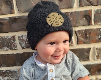 Personalized Initials Beanie with Symbol, Newborn Baby Infant Toddler Kids and Adult