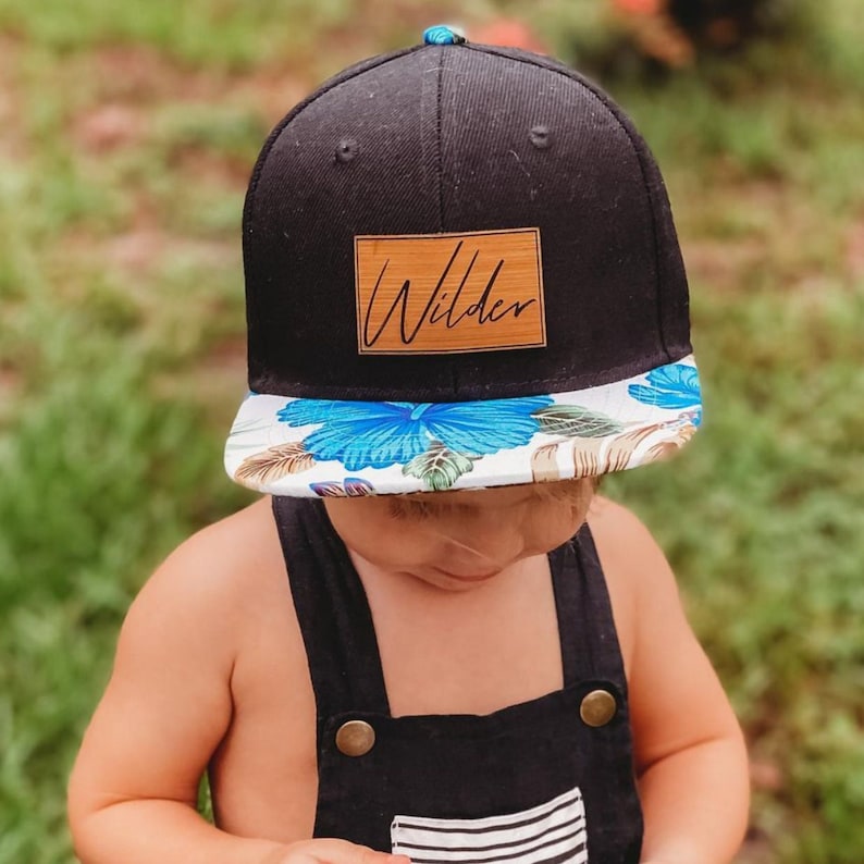 Custom Baby Hat Infant Toddler Kids Adult Youth Snapback Font Options Child Cap Personalized Name Flat Bill Vegan Leather Patch image 5