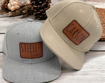 Personalized Name Snapback Hat | Infant Baby Toddler Kids Adult Youth Snapback | Custom Child Cap | Vegan Leather Patch